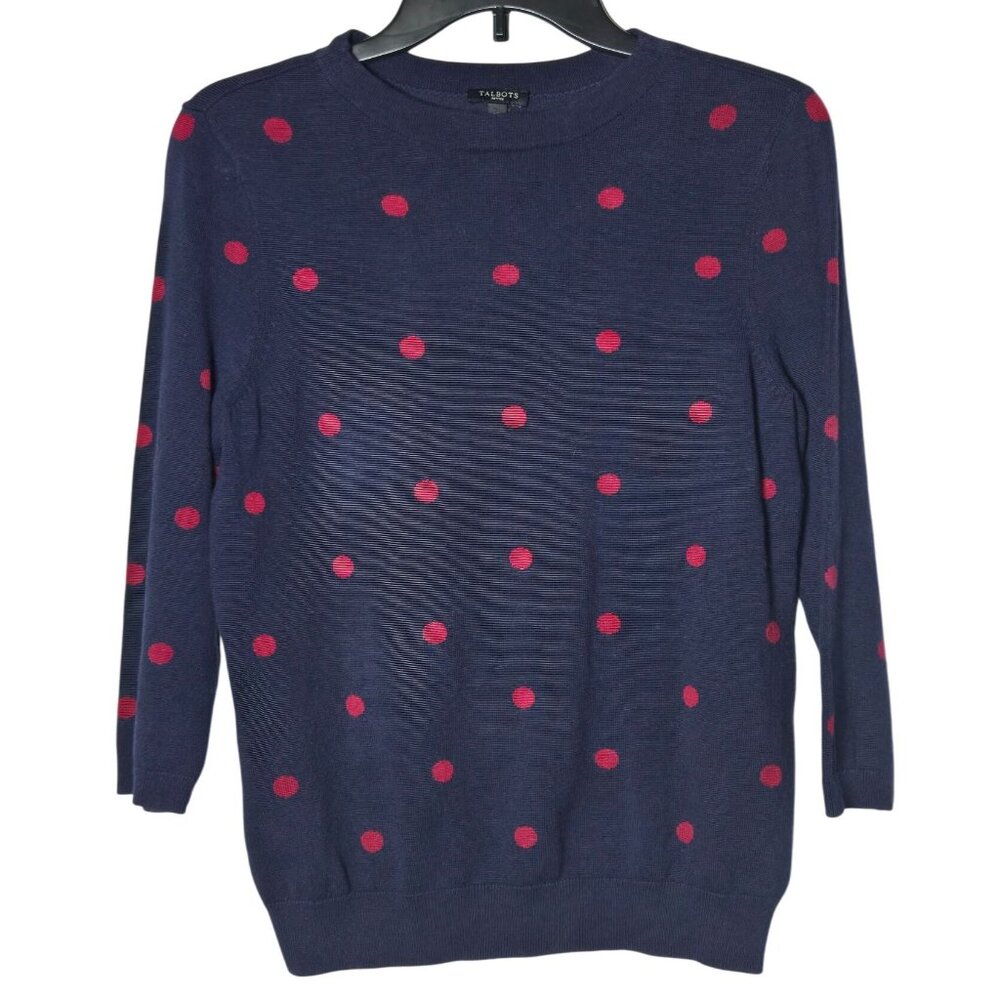 Talbots Womens Polka Dot Sweater Size Medium Petite MP‎ Preppy Twee Knit Office